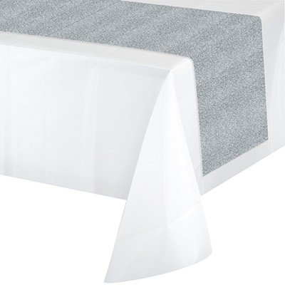 Table Runner Silver Glittered 35cm x 2.13m - party supplies australia