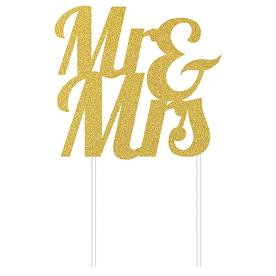 Cake Topper Mr & Mrs Gold Glittered - party supplies australia