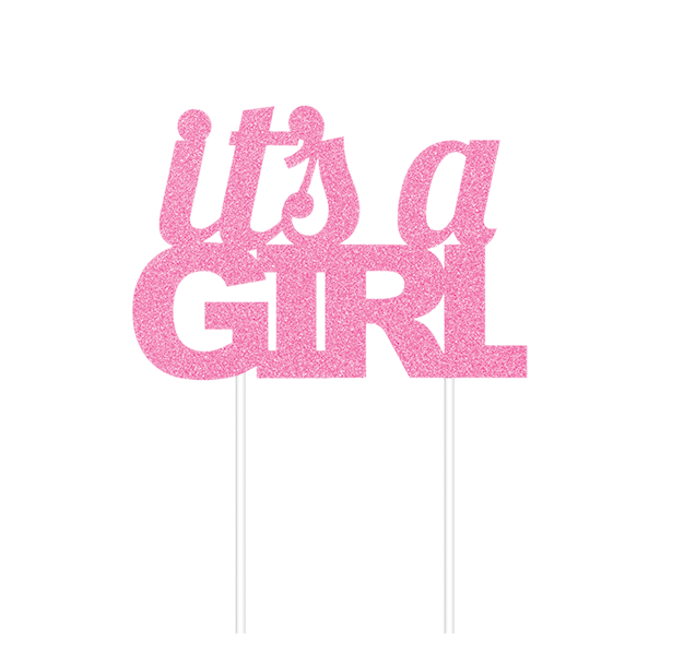 Cake Topper it's a GIRL Pink Glittered - party supplies australia
