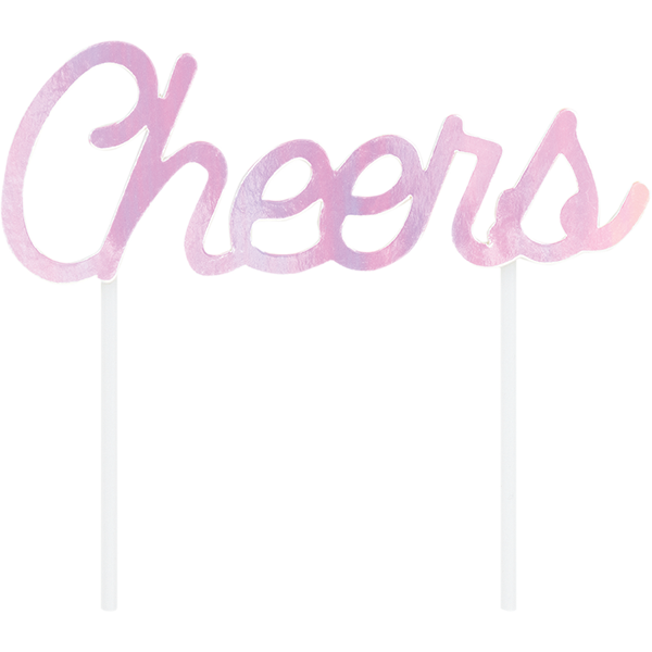 Iridescent Foil Cake Topper Cheers 15cm x 15cm - party supplies australia