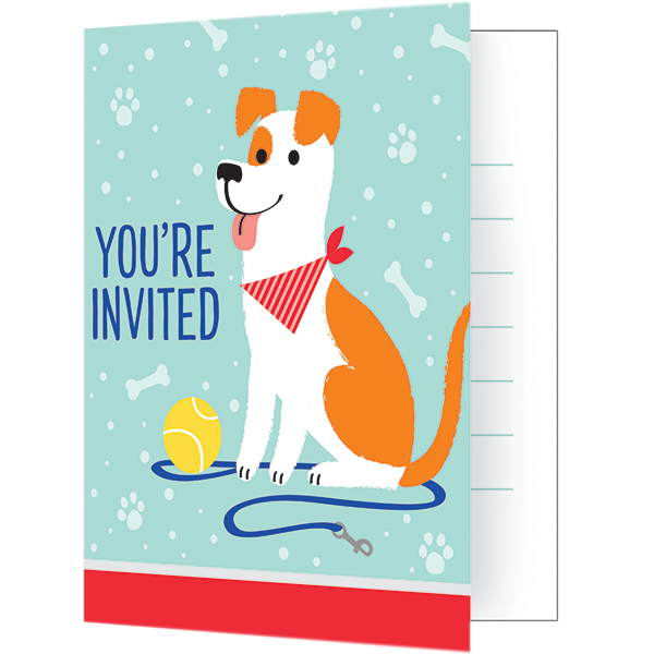 Dog Party Invitations Foldover Style 10cm x 13cm - party supplies australia