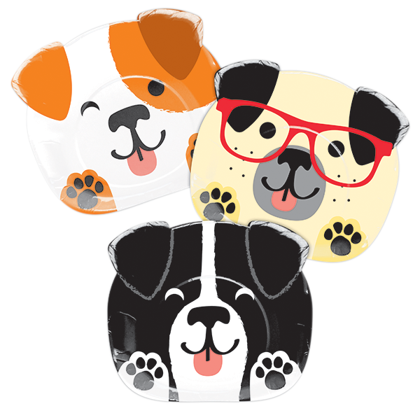 Dog Party Dinner Shaped Plates Paper 22cm Assorted Designs - party supplies australia