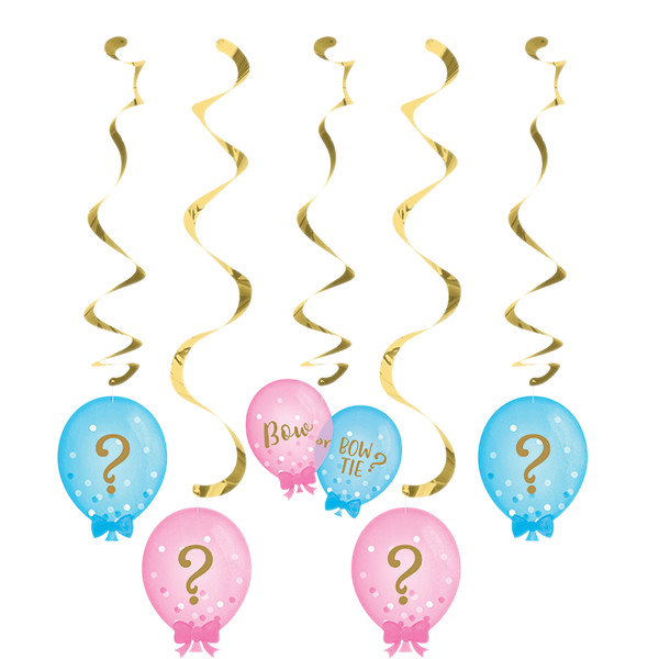 Gender Reveal Balloons Dizzy Danglers Hanging Swirls - party supplies australia