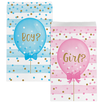 Gender Reveal Balloons Paper Treat Bags 19cm x 11cm - party supplies australia