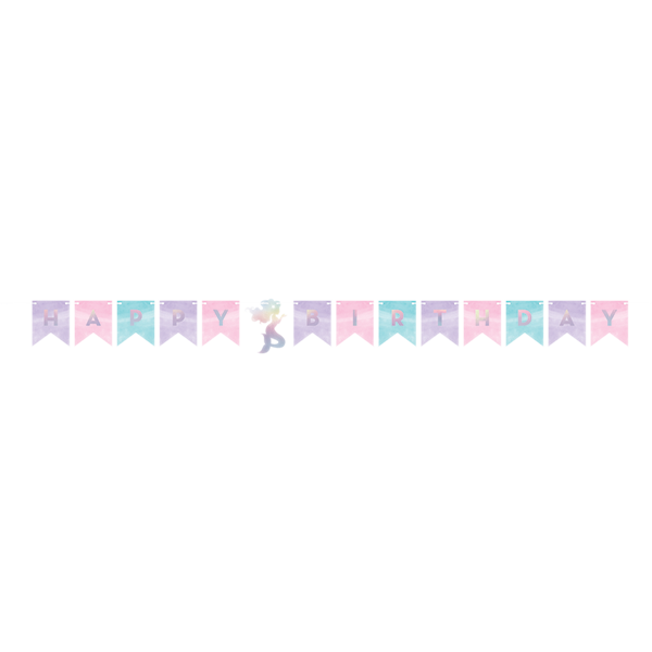 Mermaid Shine Iridescent Happy Birthday String Banner 15cm x 1.63m - party supplies australia