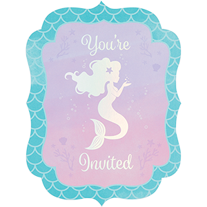 Mermaid Shine Iridescent Invitations Postcard Style 15cm x 11cm - party supplies australia