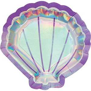 Mermaid Shine Iridescent Shaped Shell Dinner Plates 22cm - party supplies australia