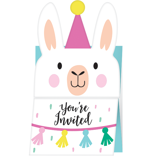 Llama Party Invitations Accordion Diecut 15cm x 8cm - party supplies australia