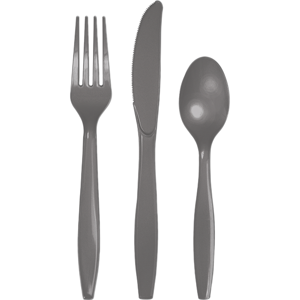 Glamour Gray Cutlery Set Plastic - party supplies australia