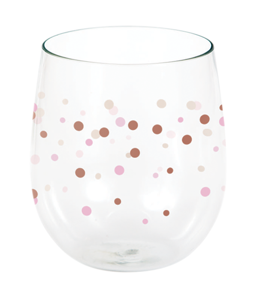 Rose All Day Stemless Wine Glass Dots Rose Gold 414ml - party supplies australia