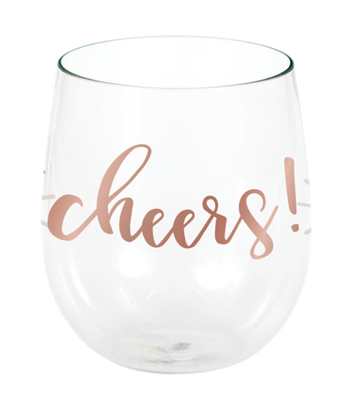 Rose All Day Stemless Wine Glass cheers Rose Gold 414ml - party supplies australia