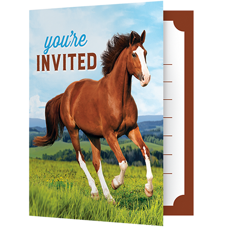 Horse and Pony Invitations Foldover Style 10cm x 12cm - party supplies australia