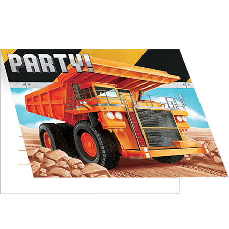 Big Dig Construction Invitations Foldover Style 10cm x 12cm - party supplies australia