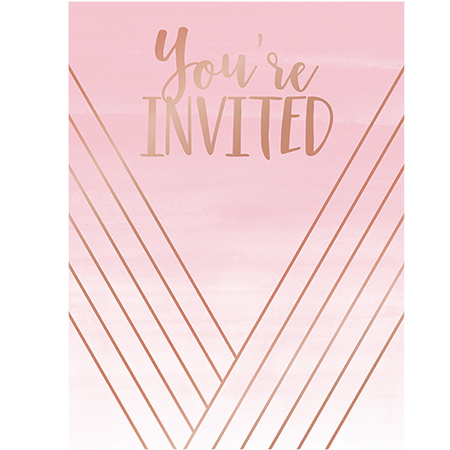 Rose All Day Invitations Postcard Style Rose Gold Foil 11cm x 15cm - party supplies australia
