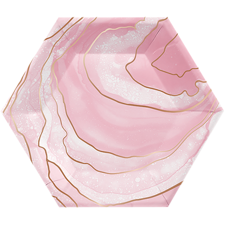 Rose All Day Lunch Plates Hexagonal Geode Design Rose Gold Foil 20cm - party supplies australia