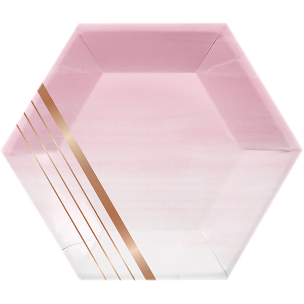 Rose All Day Lunch Plates Hexagonal Stripes Rose Gold Foil 20cm - party supplies australia