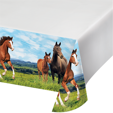 Horse and Pony Tablecover Plastic Border Print 137cm x 259cm - party supplies australia