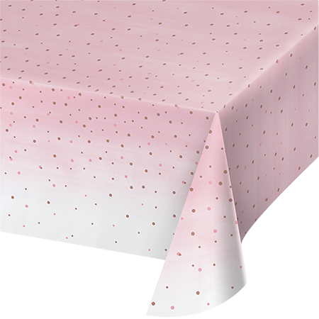 Rose All Day Tablecover Dots All Over Print Rose Gold Foil 137cm x 259cm - party supplies australia
