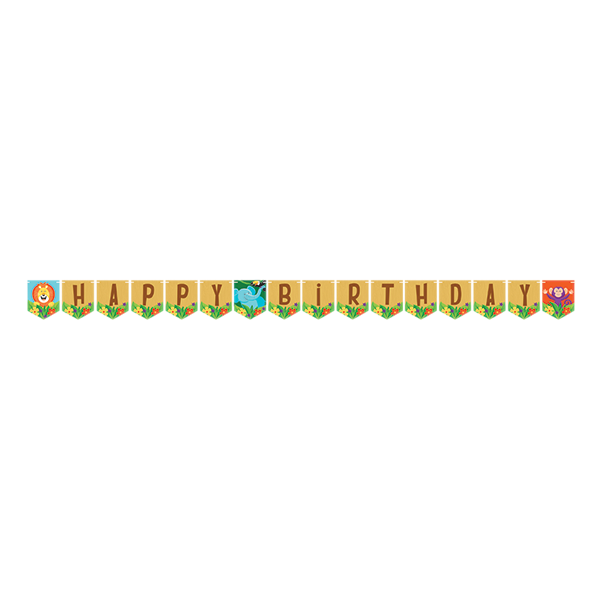 Jungle Safari Happy Birthday Ribbon Banner 15cm x 1.39m - party supplies australia