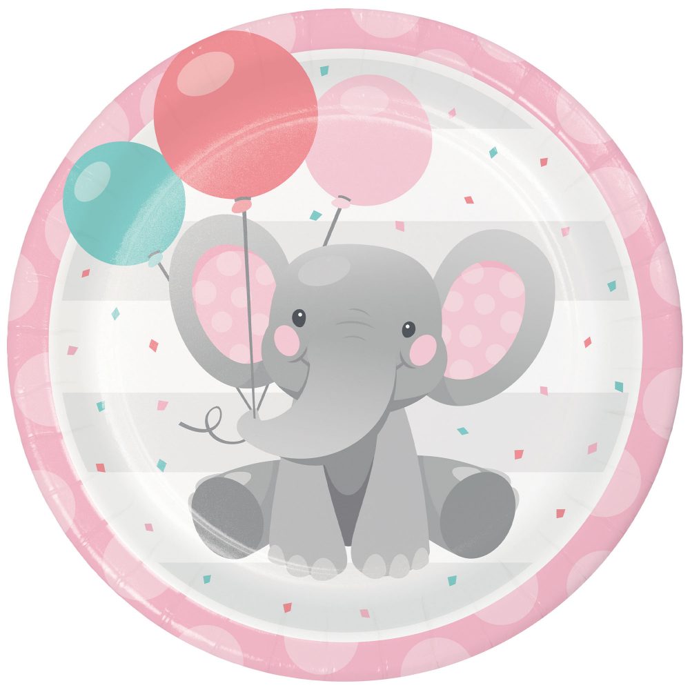 Enchanting Elephant Girl Dinner Plates Paper 22cm - party supplies australia
