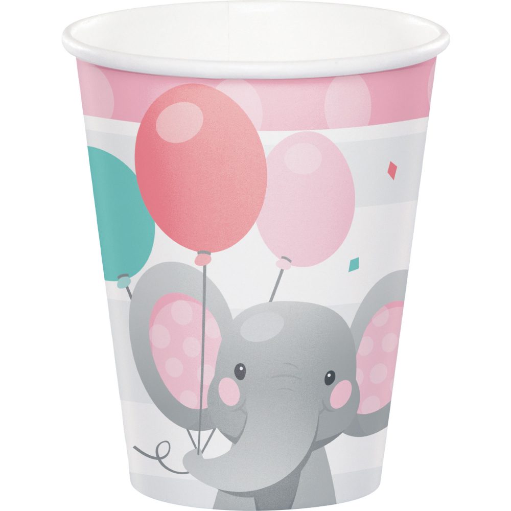 Enchanting Elephant Girl Cups Paper 266ml - party supplies australia