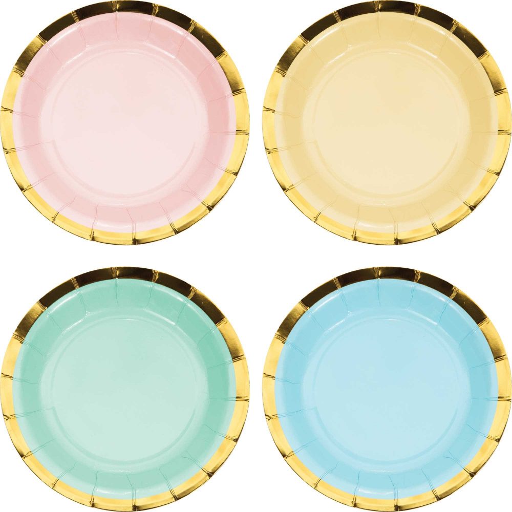 Pastel Celebrations Lunch Plates Scalloped & Gold Foil 18cm - party supplies australia