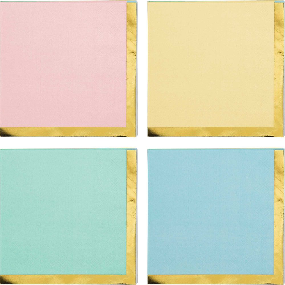 Pastel Celebrations Beverage Napkins Scalloped & Gold Foil - party supplies australia