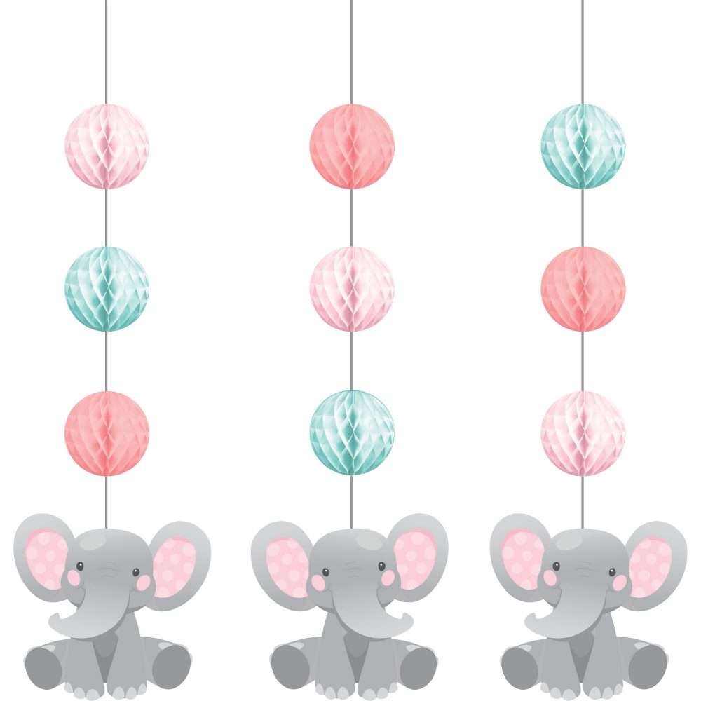 Enchanting Elephant Girl Hanging Honeycomb & Cutouts Decorations - party supplies australia