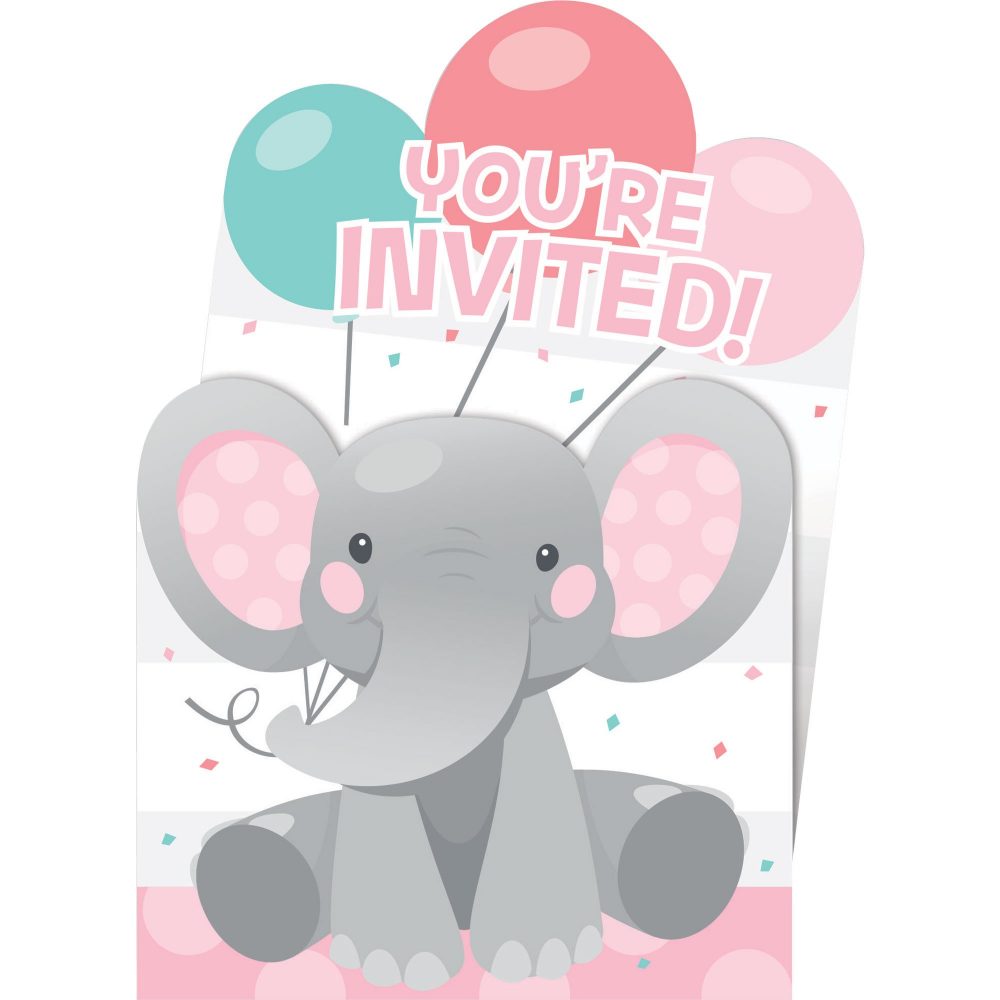 Enchanting Elephant Girl Invitations Pop-Up 15cm x 10cm - party supplies australia