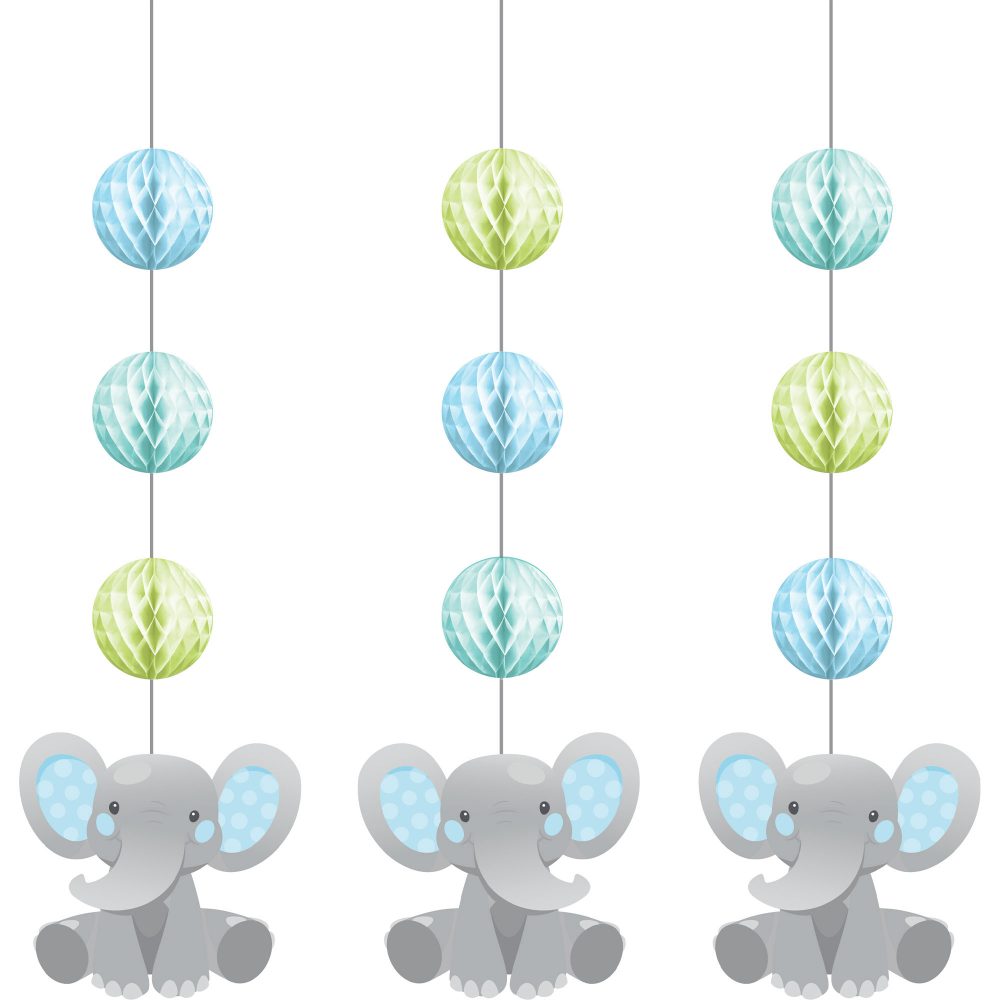 Enchanting Elephant Boy Hanging Honeycomb & Cutouts Decorations - party supplies australia