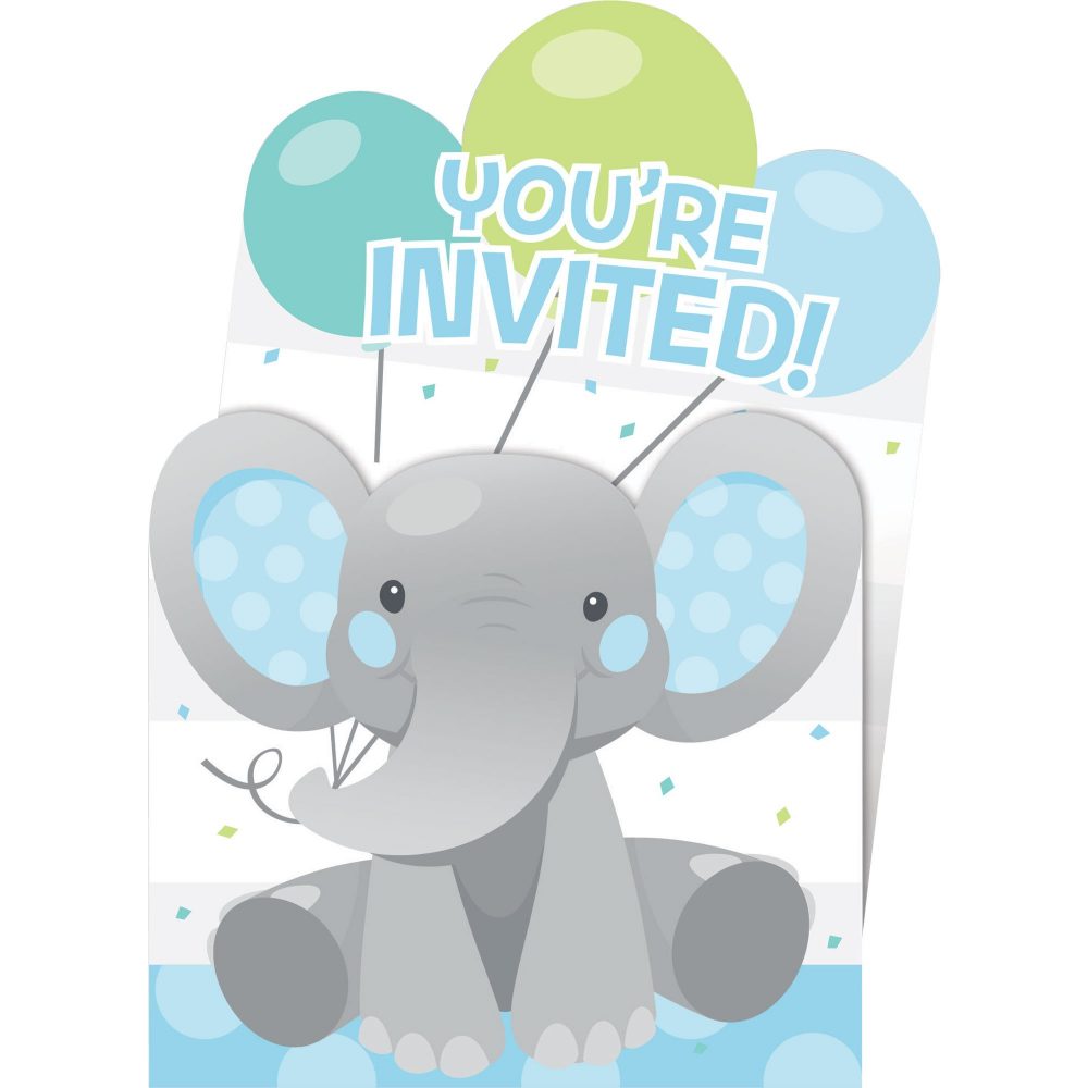 Enchanting Elephant Boy Invitations Pop-Up 15cm x 10cm - party supplies australia