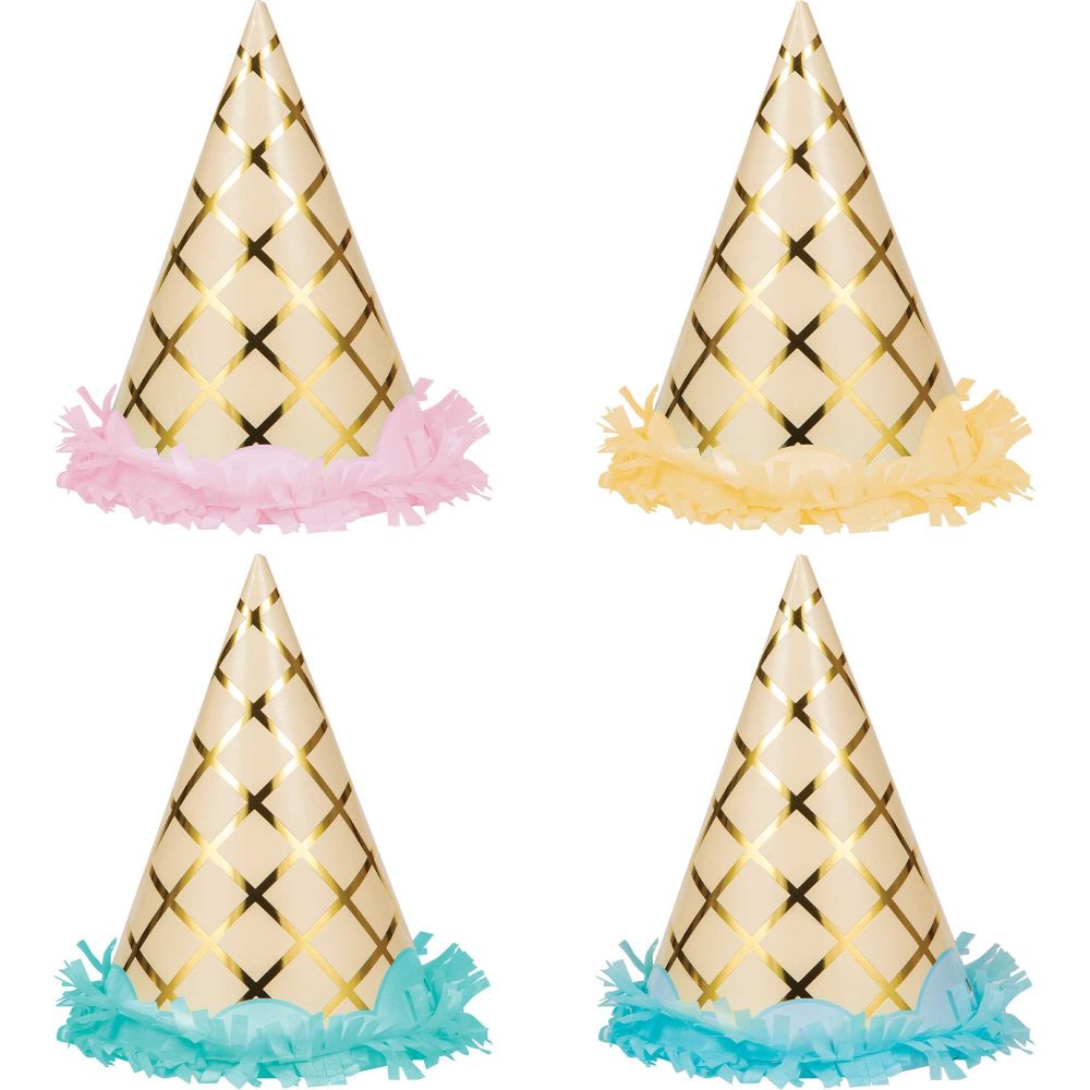 Ice Cream Party Decor Party Hats Foil & Fringed Child Size - party supplies australia