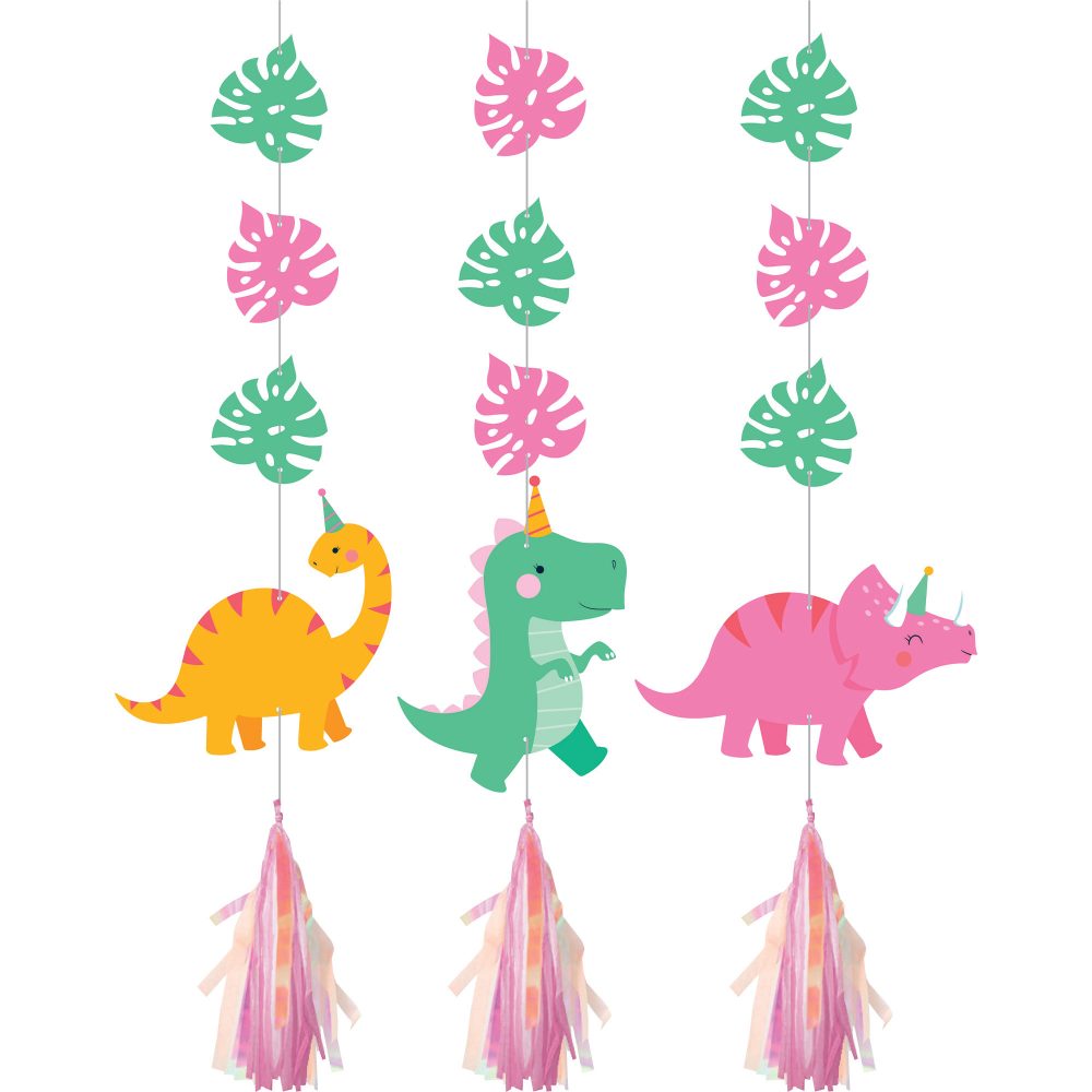 Girl Dino Party Decor Hanging Iridescent Cutouts Decorations 91cm - party supplies australia
