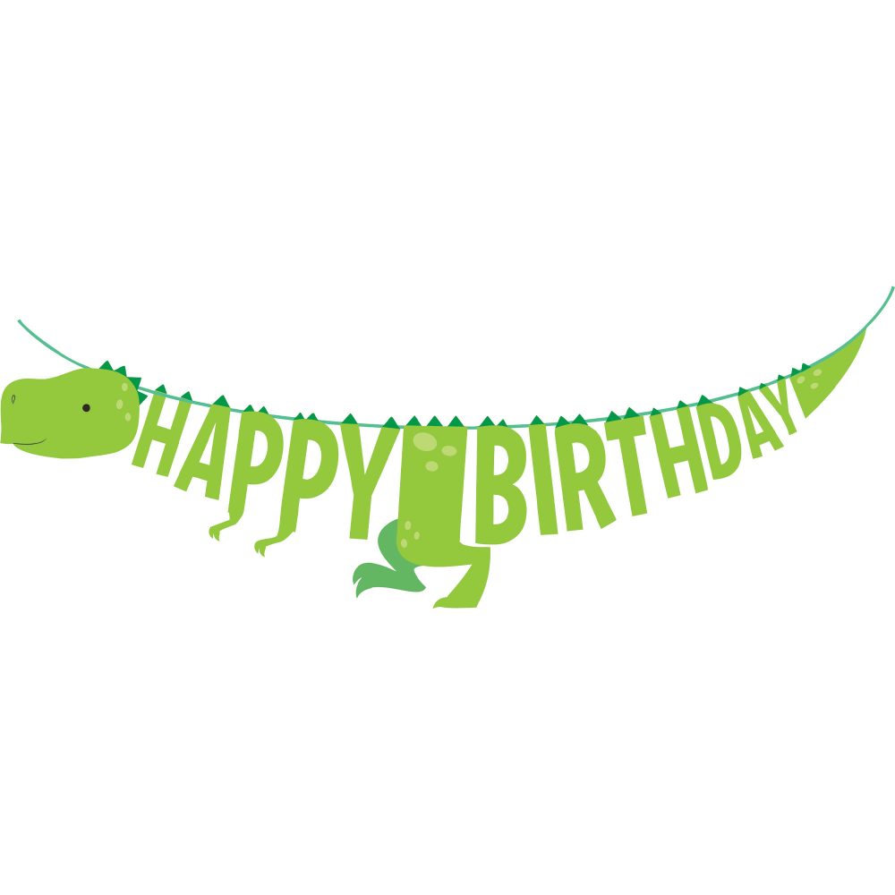Boy Dino Party Decor Shaped Ribbon Banner Happy Birthday 15cm x 1.67m - party supplies australia