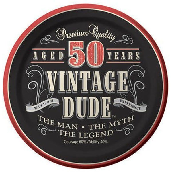 Vintage Dude 50th Birthday Lunch Plates Paper 18cm - party supplies australia