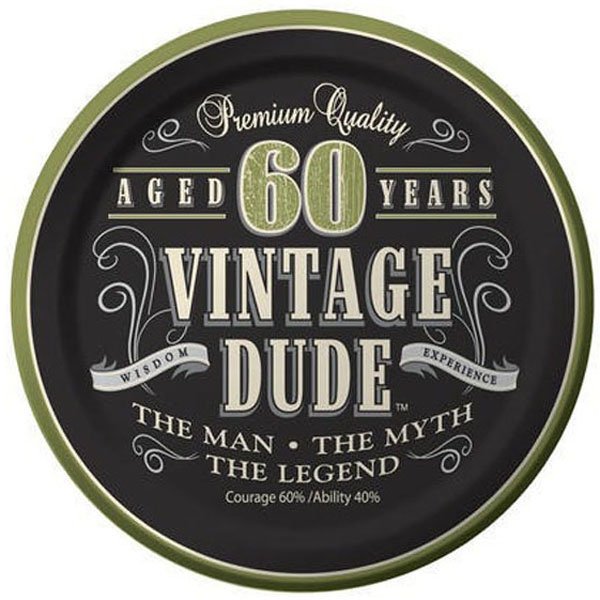 Vintage Dude 60th Birthday Lunch Plates Paper 18cm - party supplies australia