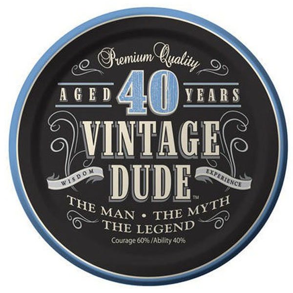 Vintage Dude 40th Birthday Lunch Plates Paper 18cm - party supplies australia