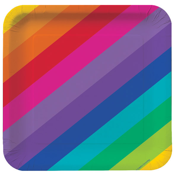 Rainbow Lunch Plates Square Paper 18cm - party supplies australia