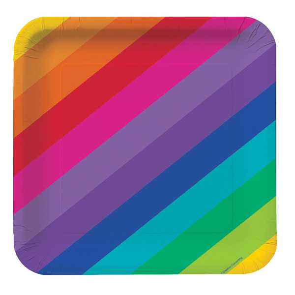 Rainbow Dinner Plates Square Paper 23cm - party supplies australia