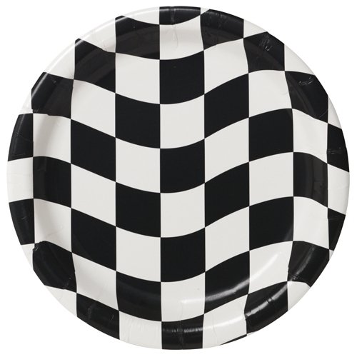 Black & White Check Dinner Plates Paper 22cm - party supplies australia