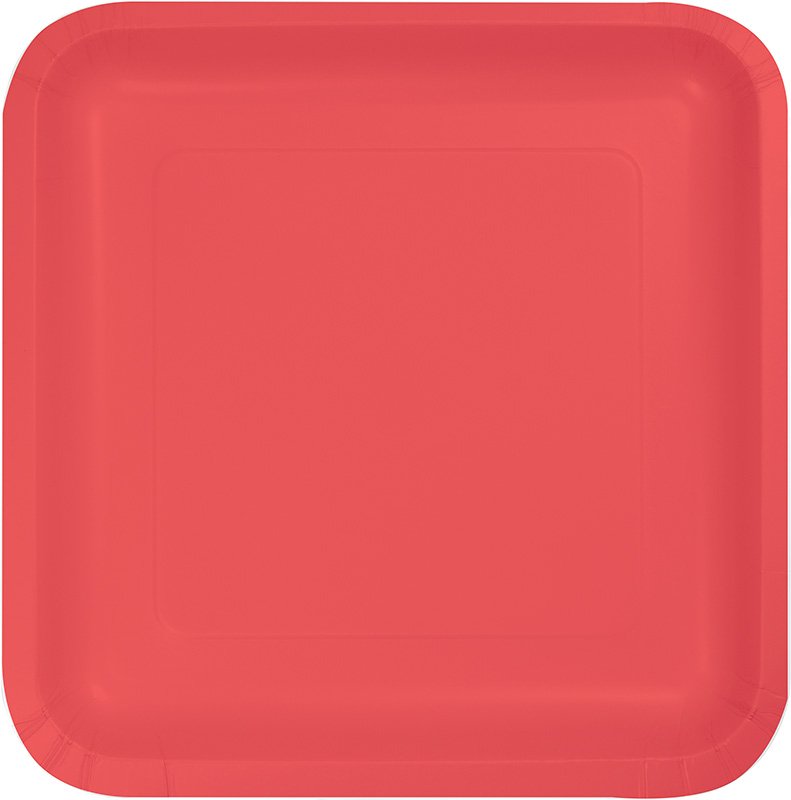 Coral Square Lunch Plates Paper 18cm - party supplies australia