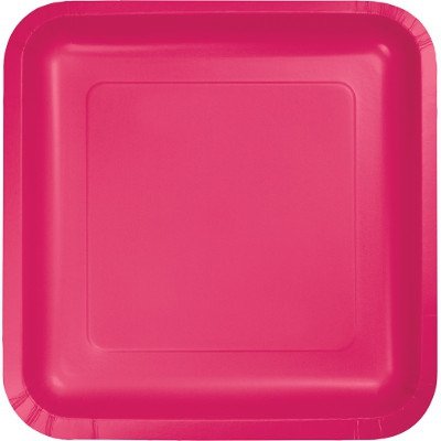 Hot Magenta Square Lunch Plates Paper 18cm - party supplies australia