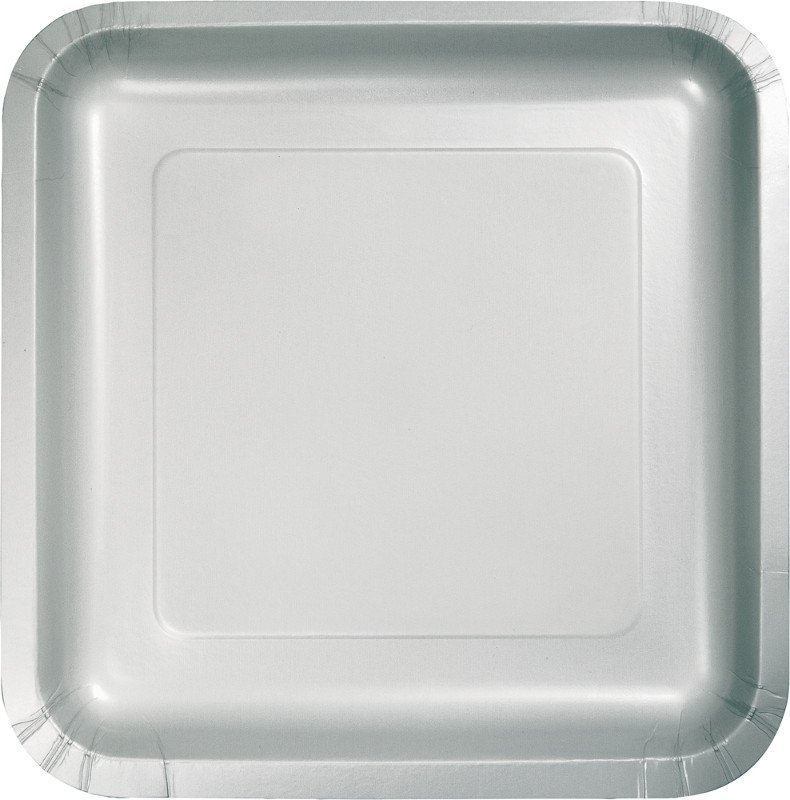 Shimmering Silver Square Lunch Plates Paper 18cm - party supplies australia