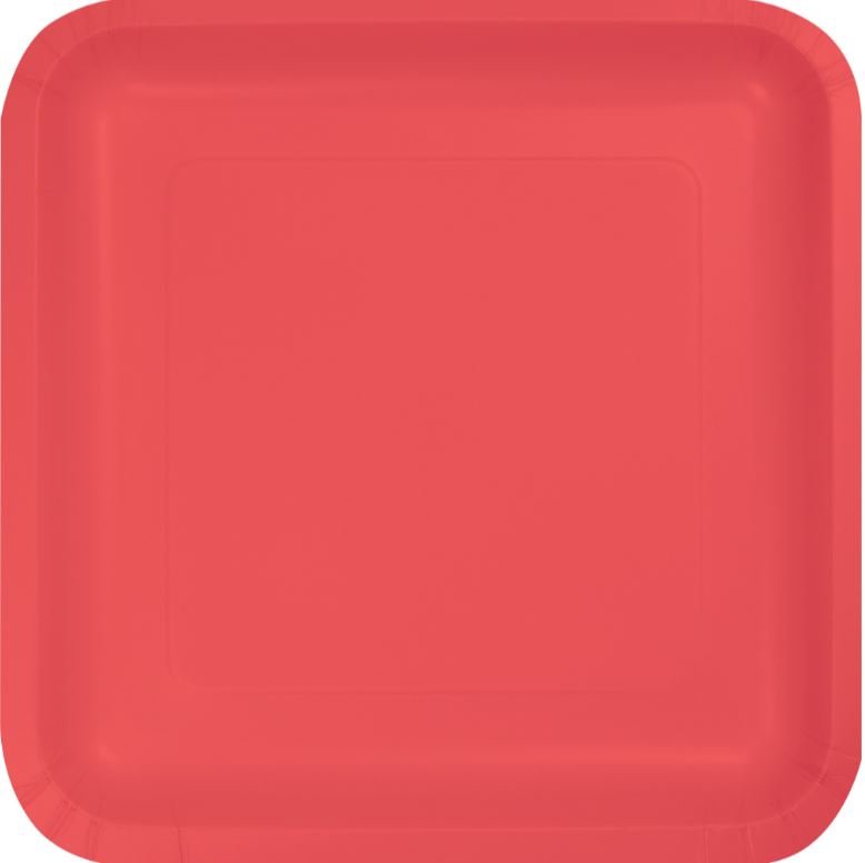 Coral Square Dinner Plates Square Paper 23cm - party supplies australia