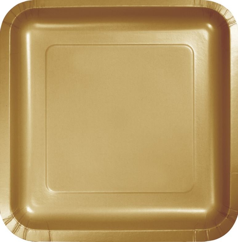 Glittering Gold Square Dinner Plates Paper 23cm - party supplies australia