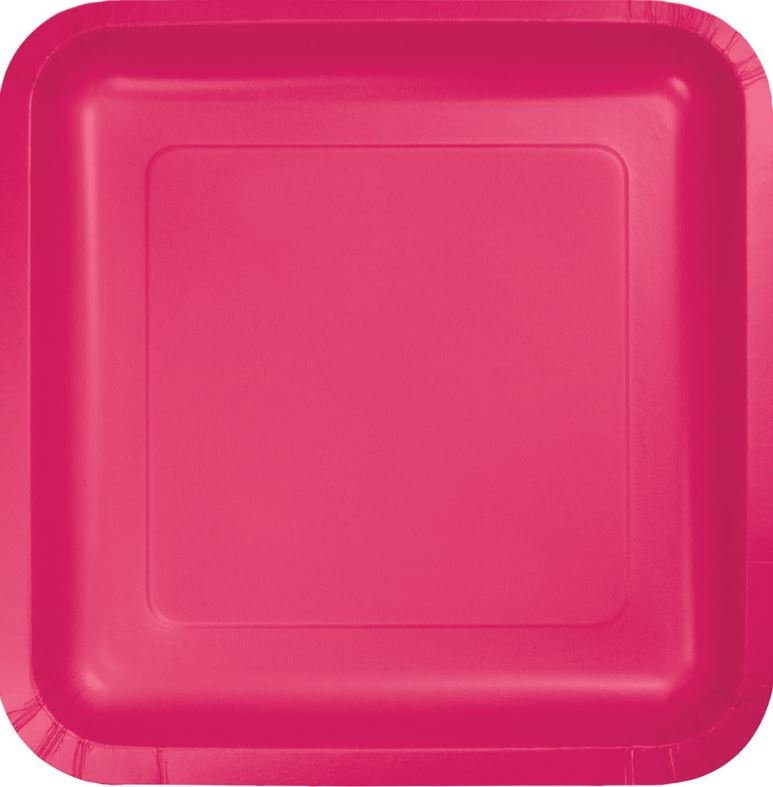 Hot Magenta Square Dinner Plates Paper 23cm - party supplies australia