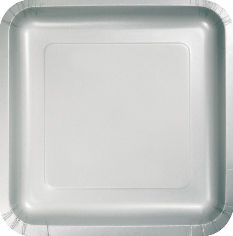 Shimmering Silver Square Dinner Plates Paper 23cm - party supplies australia