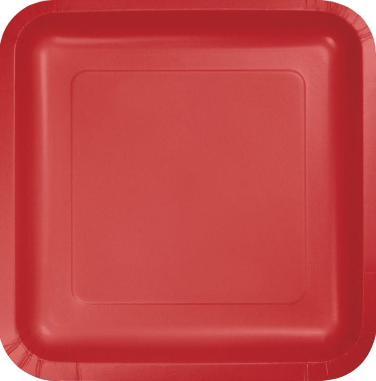 Classic Red Square Dinner Plates Paper 23cm - party supplies australia