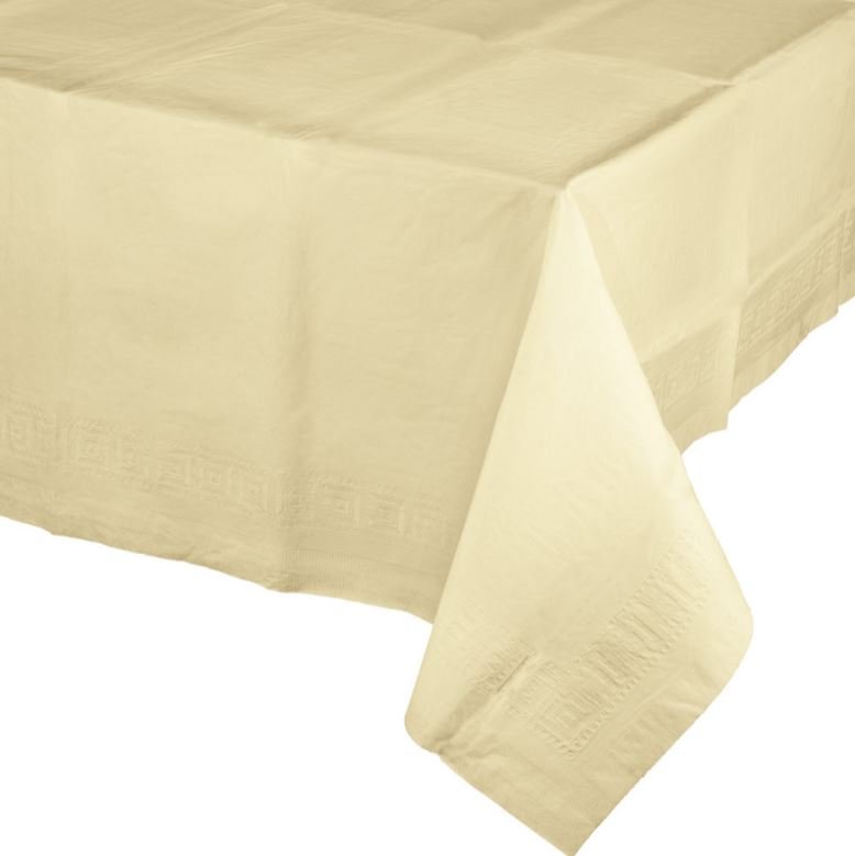 Ivory Tablecover Tissue & Plastic Back 137cm x 274cm - party supplies australia