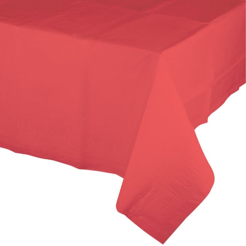 Coral Tablecover Tissue & Plastic Back 137cm x 274cm - party supplies australia